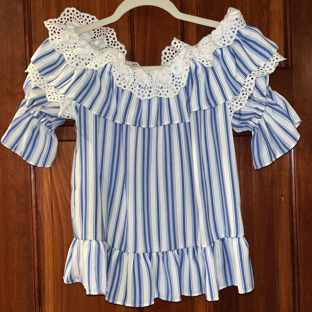 MISA off the shoulder ruffle stripe top | Small